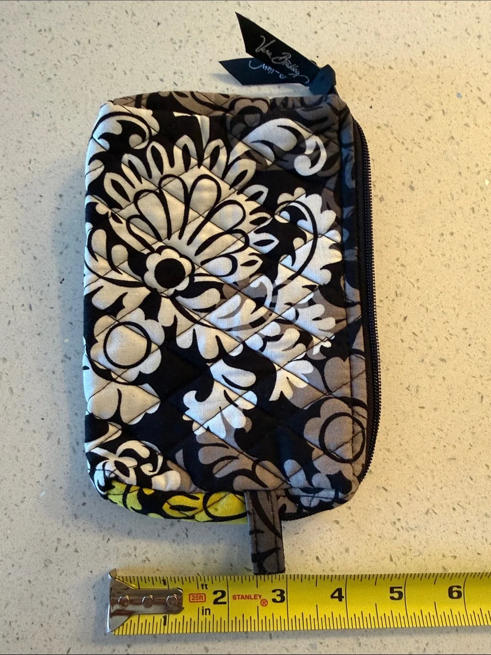 Vera Bradley Quilted Cosmetic Pouch - Black, White & Yellow Floral